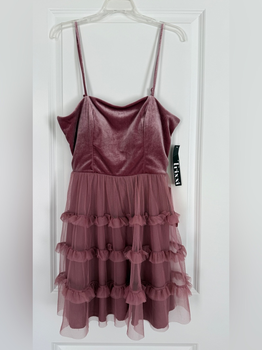Trixxi Girls' Mauve Velvet Bodice & Tiered Tulle Dress Holiday